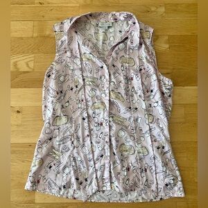 Tahari Tie Neck Pink Lipstick Cosmetics Printed Sleeveless Blouse size M